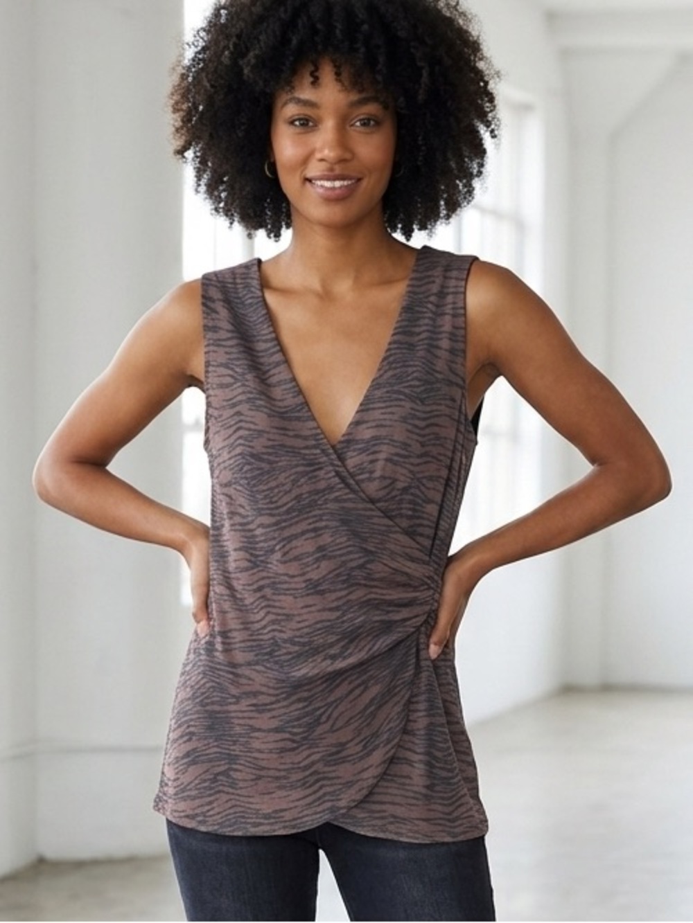 Y2K Sheer Mesh Tiger Print Wrap Tank Brown Black Size L Fits M